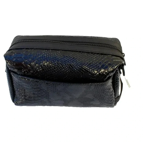 New Black Faux Snake Skin Dwell Studio Travel Valet Cosmetic Bag Zip Closure - Picture 2 of 2